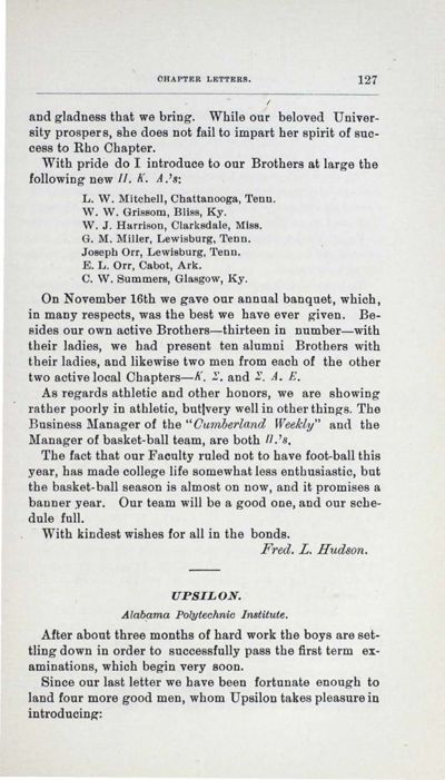 Upsilon, December 1906